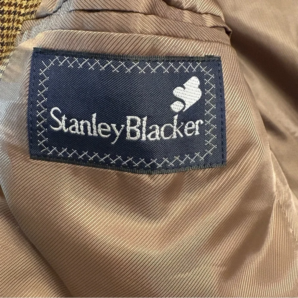 Stanley Blacker Sport Coat Blazer Men’s 39S Tan Brown Tweed Houndstooth Jacket